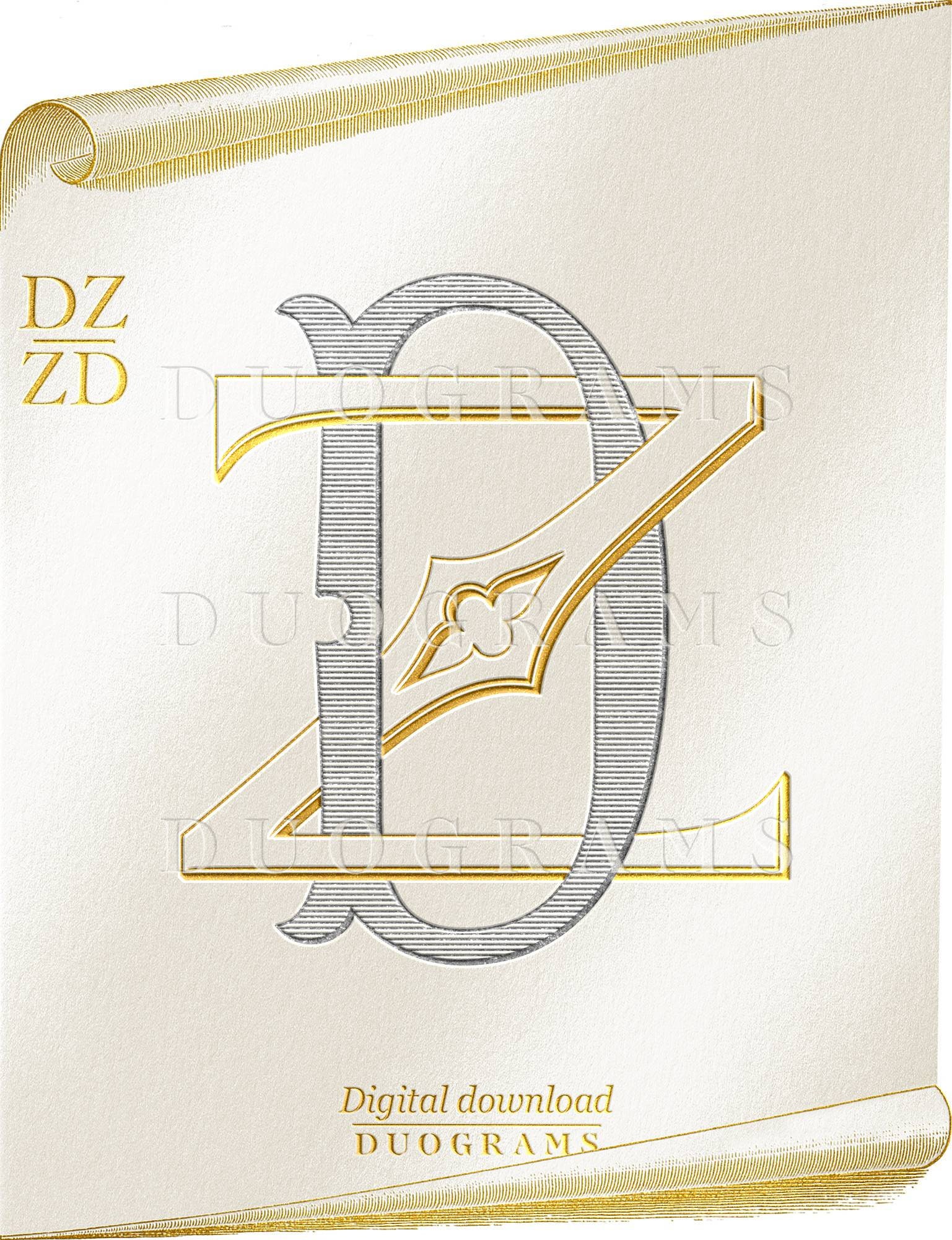 antique initial・monogram motif..:⋈*2個セット DZ ZD Vintage Two Letter Monogram Design D X X D Two Letter