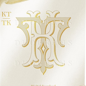 Vintage Wedding Monogram Logo KT TK Duogram K T Intertwined Monogram - Digital Download T K