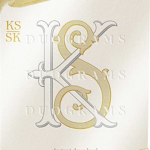 Wedding Monogram KS or SK Two Letter Monogram Logo Design K S Duogram S K Intertwined Monogram SVG & Png Free Bonus Wreaths Included