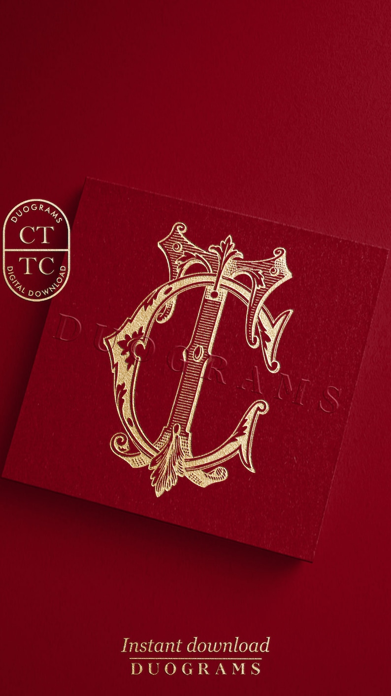 Vintage Wedding Monogram Logo CT or TC Two Letter Monogram Design C T ...