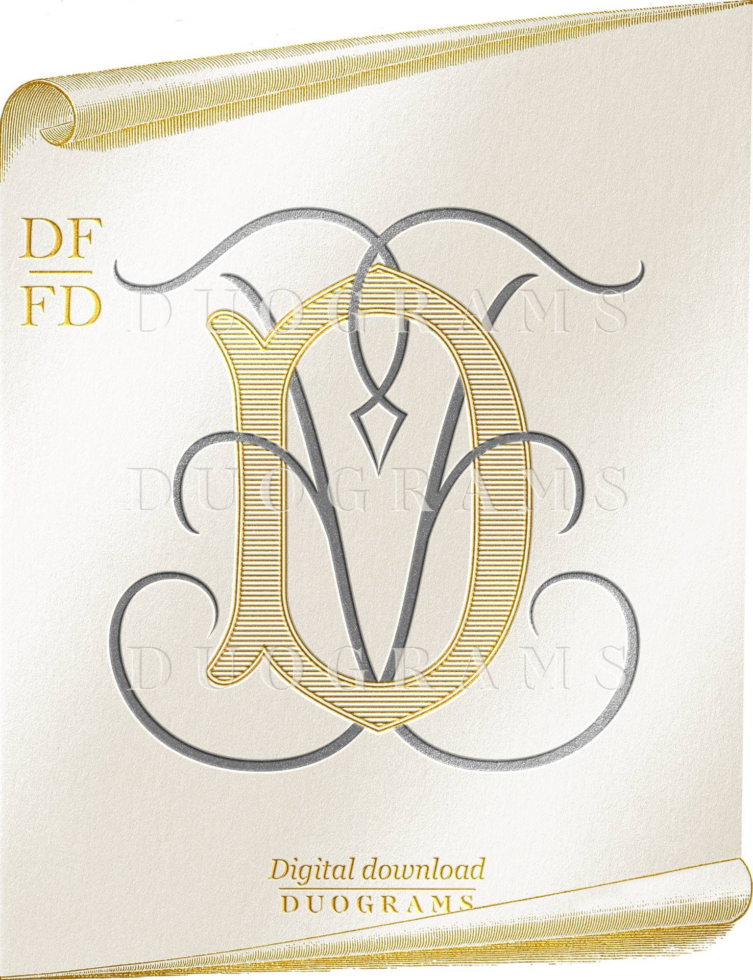 Vintage Monogram Logo Design DF FD Monogram Wreath SVG Digital Download ...