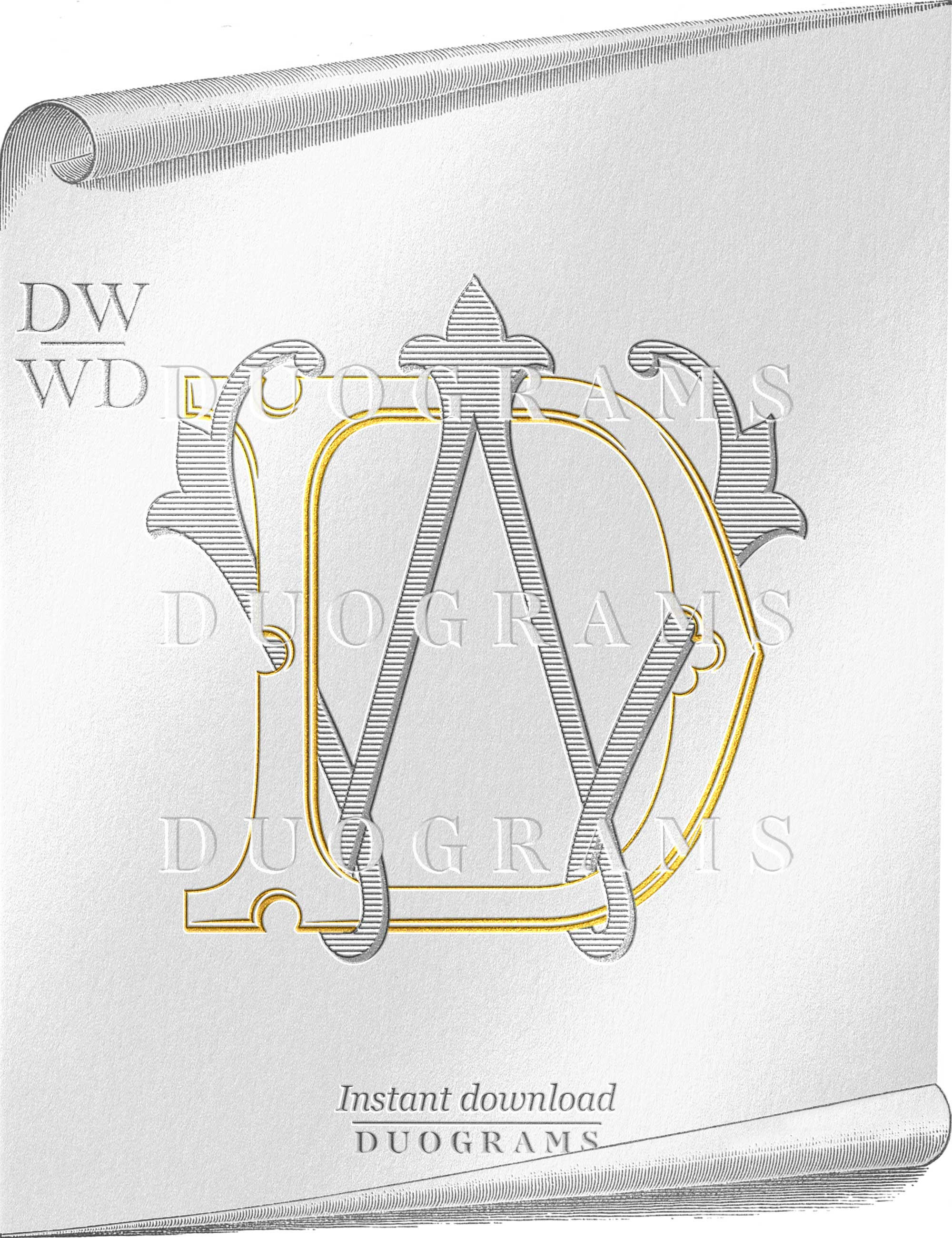 Vintage Wedding Monogram DW or WD Two Letter Monogram Logo Design D W ...