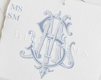 MS SM Interlocking Vintage Wedding Monogram Logo Design M S Two Letter Monogram Logo Design S M Wedding initials SVG & Png Instant Download