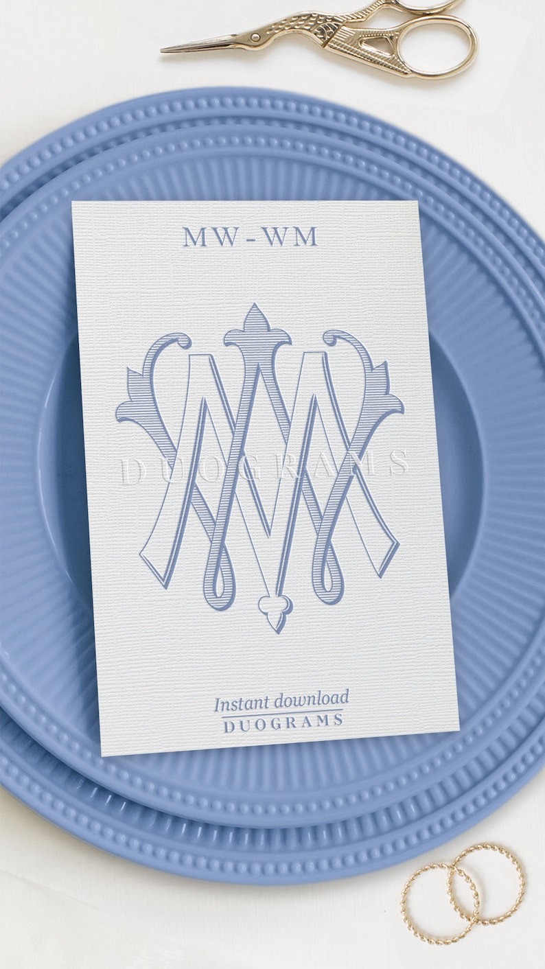 2-letter Wedding Monogram Logo MW or WM Interlocking Monogram Design M ...