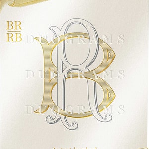 Vintage Wedding Monogram BR or RB 2-Letter Monogram Logo Design B R Duogram R B Wedding Initials  SVG & Png Bonus Wreaths