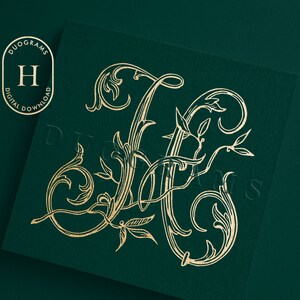 Diseño de logotipo de boda con monograma floral de una sola letra H en formato SVG, descarga digital + 2 coronas gratis