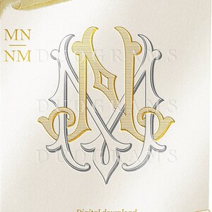 Vintage Wedding Monogram  MN NM Digital Download