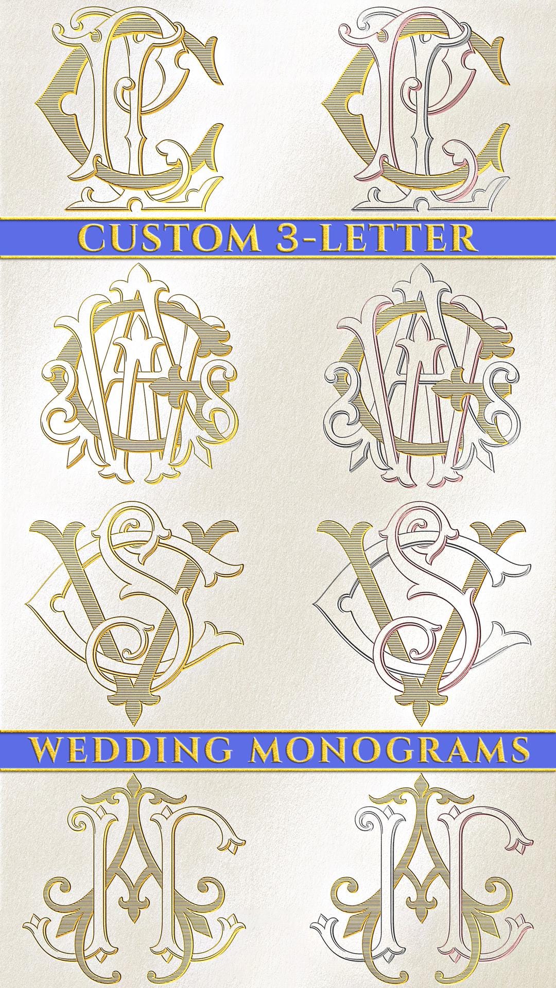 Custom 3-letter Wedding Monogram Logo, Personalized Monogram Design ...