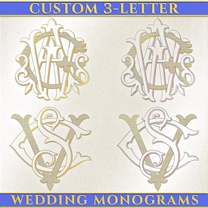 Benutzerdefinierte 3-Buchstaben-Hochzeits-Monogramm-Logo, personalisiertes Monogramm-Design, elegante ineinandergreifende Initialen für Hochzeitseinladung und Wappen SVG & PNG