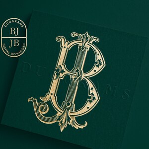 Vintage Monogram BJ or JB Two Letter Monogram Design B J Wedding Logo ...