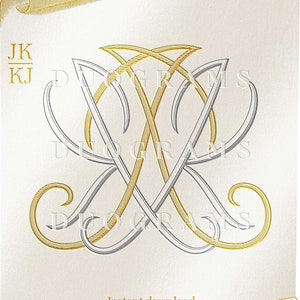 Monograma vintage JK-KJ - Monograma de boda - Digital - SVG - Duograma doble invertido