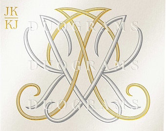 JK - KJ Vintage Monogram  - Wedding Monogram - Digital - SVG - Double Inverted Duogram