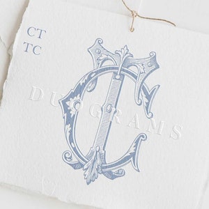 Vintage Wedding Monogram Logo CT or TC Two Letter Monogram Design C T Wedding Initials SVG & Png Instant Download
