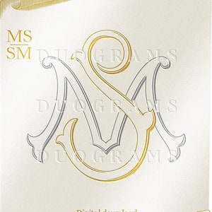 Vintage Wedding Monogram Logo MS or SM  interlocking monogram Design M S Wedding initials SVG & Png Instant Download, Bonus Wreaths Included