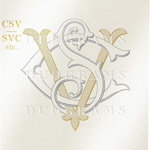 Wedding 3 Letter Monogram  CSV or SVC or VCS Interlocking Monogram Design C S V Wedding initials Svg & Png Instant Download