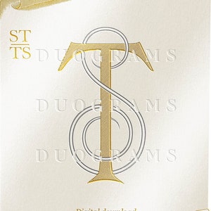 Interlocking Wedding monogram ST  TS  2 Letter Monogram Logo Design S T Wedding initials SVG & Png Instant Download, Bonus Wreaths Included