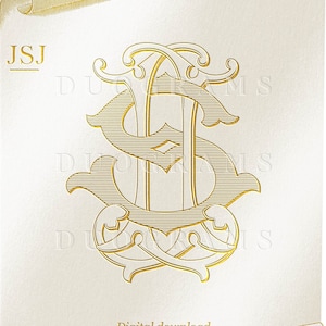 Diseño de logotipo de monograma de boda vintage de 3 letras JSJ o SJJ o JJS Descarga instantánea