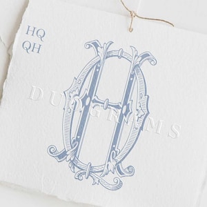 Wedding Monogram Logo Designs HQ QH Two Letter Interlocking Monogram H Q Wedding Initials + 2 Free Wreath