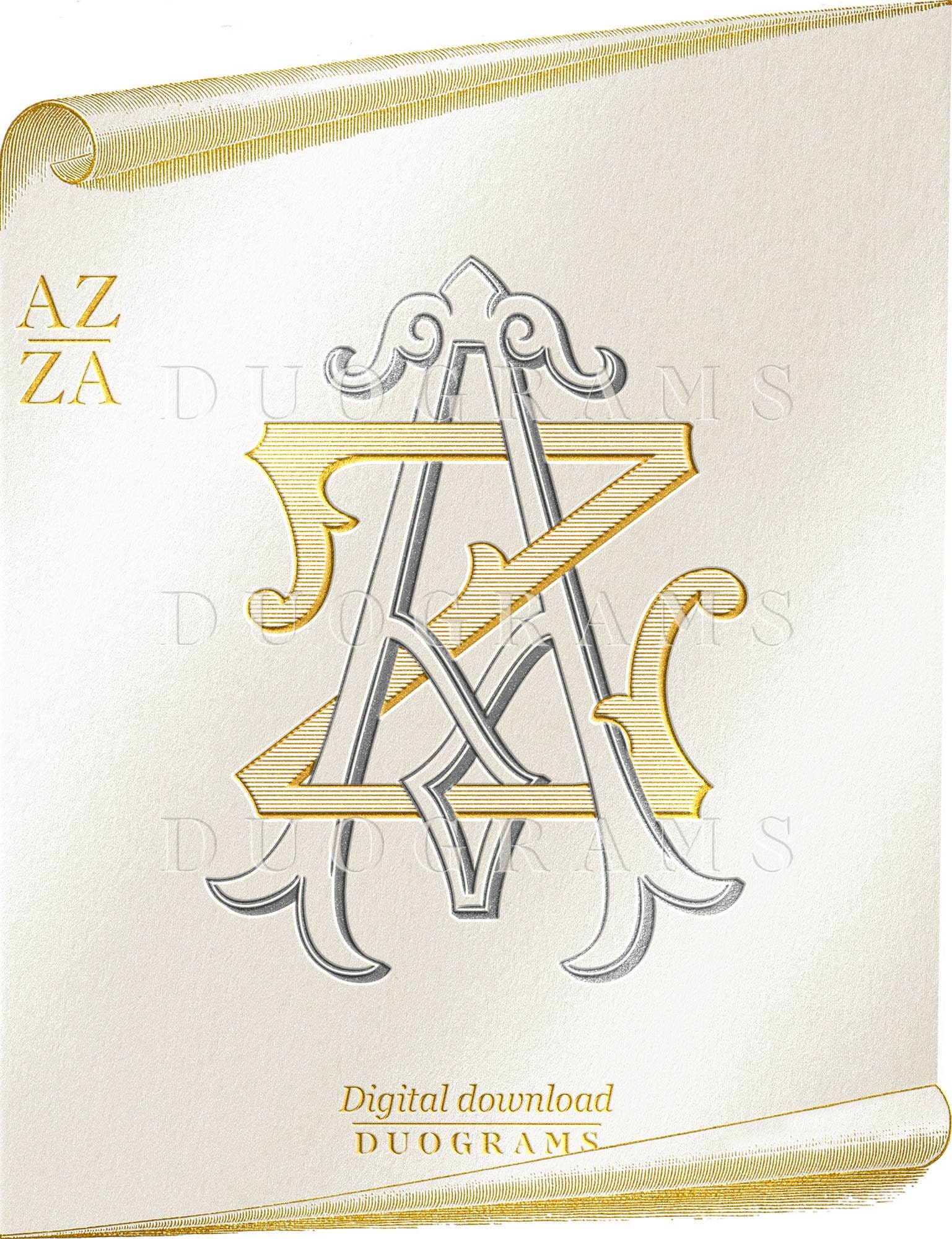 AZ ZA Wedding Monogram Letter Logo Initial Designs SVG Digital