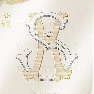 KS SK Wedding Monogram Logo Vintage Duogram K S Intertwined Monogram S K Digital Download