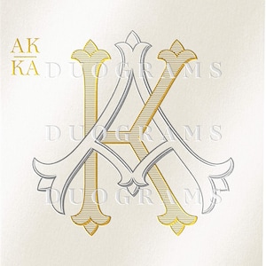 Interlocking Vintage Monogram AK or KA Two Letter Monogram Logo Design A K Wedding initials SVG & Png Instant Download