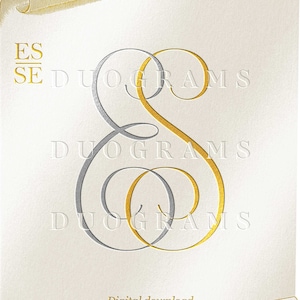 Elegante logotipo de monograma de boda ES Diseño de monograma entrelazado SE Iniciales de boda SVG y PNG Descarga instantánea, coronas adicionales incluidas