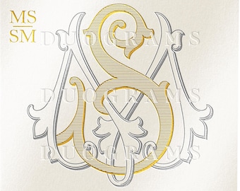 Classic Wedding Monogram Logo Design MS or SM Duogram M S Interlocking Two Letter Monogram  S M Digital Download Svg & Png