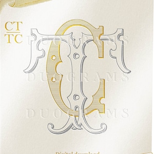 May include: A gold and silver monogram with the letters CT and TC intertwined. The monogram is on a white background with a gold scroll design. The text "Digital download DUOGRAMS" is at the bottom of the image.