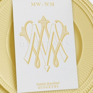 2-letter Wedding Monogram Logo MW or WM Interlocking Monogram Design M ...