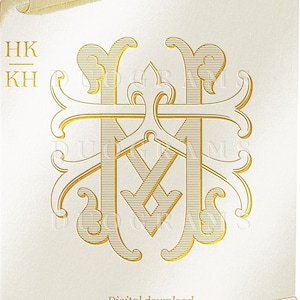 Vintage Wedding Monogram Logo HK KH Duogram H K Intertwined Monogram K H Digital Download