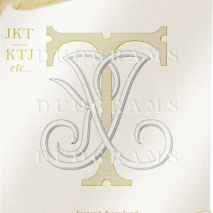 3 Buchstaben Hochzeitsmonogramm Logo JKT oder KTJ oder TJK ineinandergreifendes Monogramm Design B J Hochzeit Initialen SVG