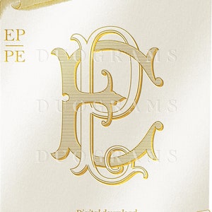 Vintage Wedding Monogram Logo EP PE Duogram E P Intertwined Monogram P E Digital Download