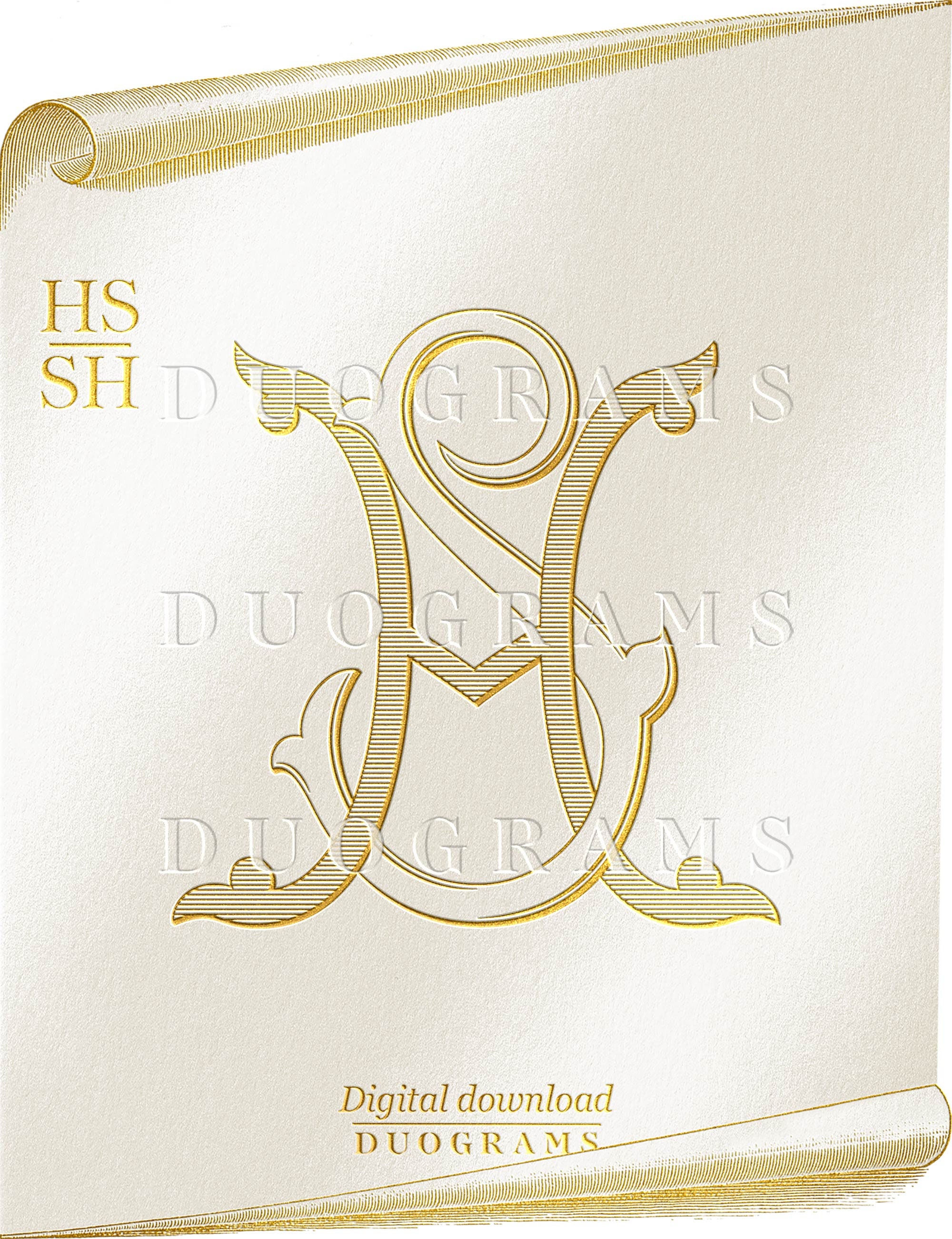H♡S-_-Wedding Elegant Wedding Monogram Logo HS or SH 2 Letter Monogram Design