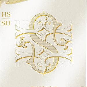 Monograma de boda vintage con logotipo HS SH Duogram H S Monograma entrelazado - Descarga digital S H