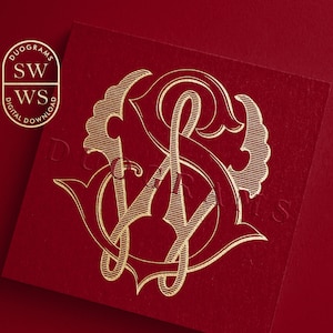 SW WS Vintage Wedding Monogram Logo Design SVG Two Letter Monogram S W Digital Download + 2 Free Wreath