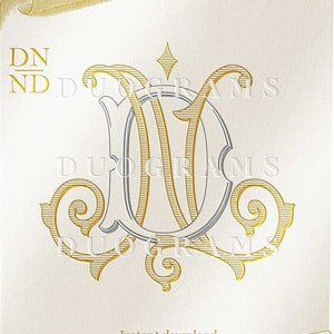 Logotipo de monograma de boda vintage DN o ND Duograma D N Monograma entrelazado N D Iniciales de boda SVG y PNG Coronas adicionales gratuitas incluidas