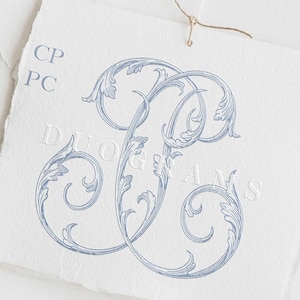 CP PC Vintage Wedding Monogram Logo Design C P Monogramma a due lettere P C Download digitale + 2 ghirlande gratuite