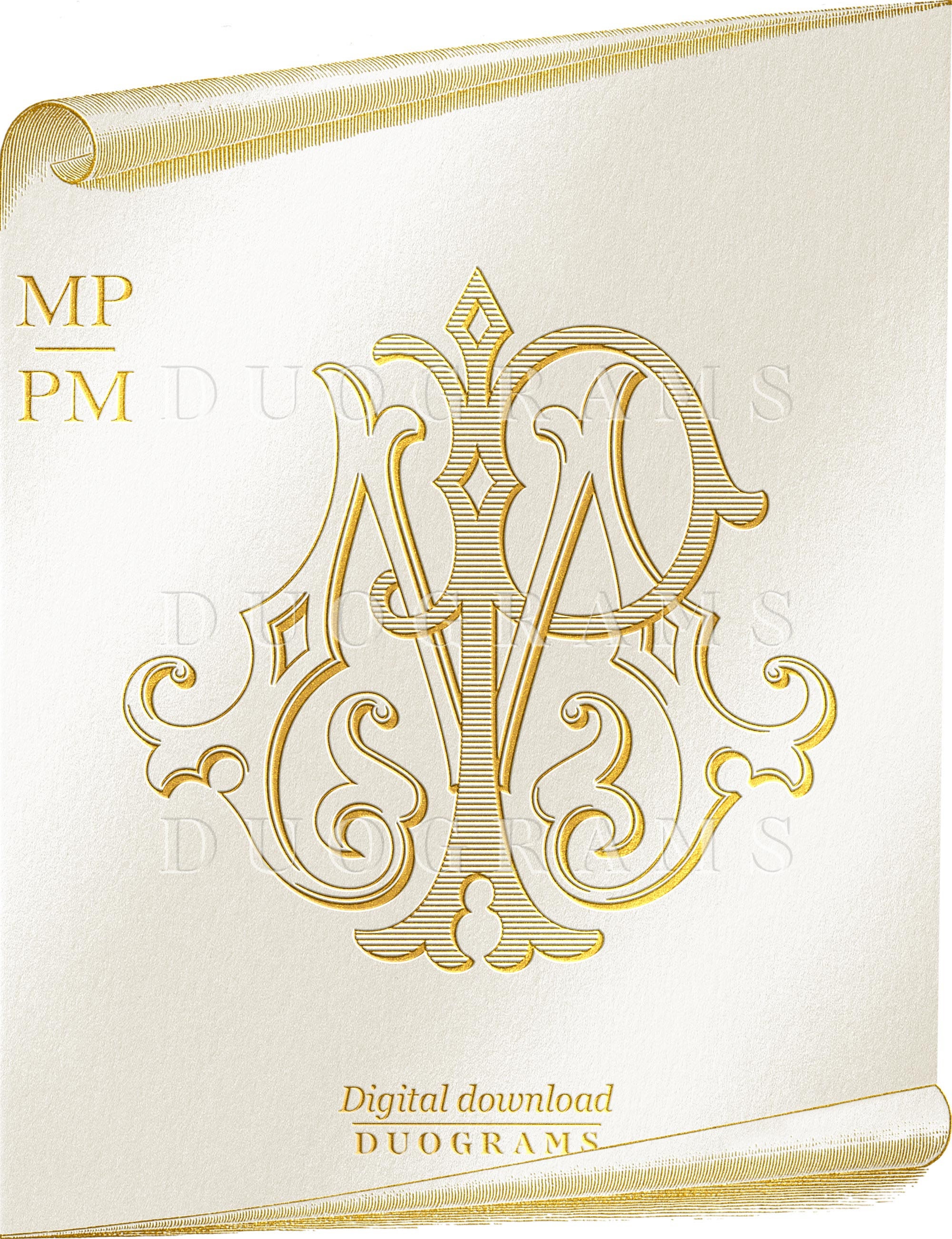 Vintage Wedding Monogram Logo MP Digital Download PM 
