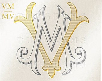 MV Vintage Wedding Monogram logo VM Instant Download