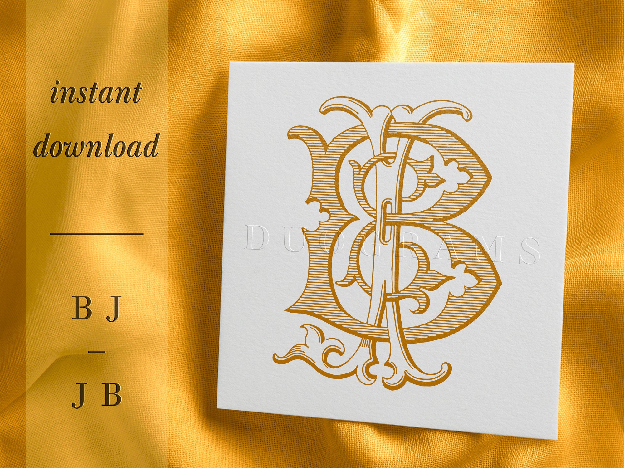 BJ JB Vintage Monogram Logo Design B J Digital Download - Etsy