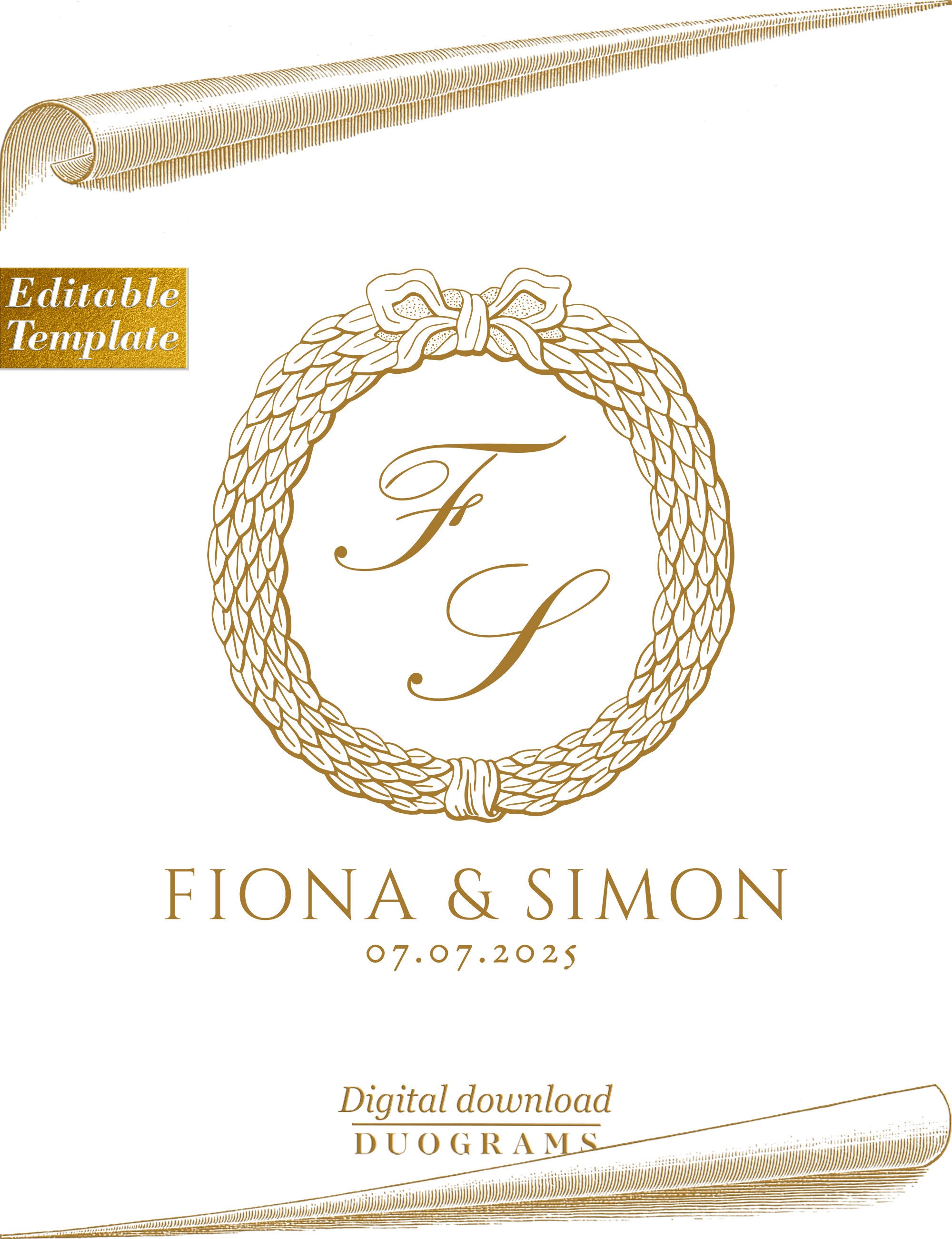 Wedding Logo Wedding Monogram Wedding Crest Wedding Wreath DIY Logo ...