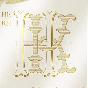 Vintage Wedding Monogram Logo HK KH Duogram H K Intertwined Monogram - Digital Download K H