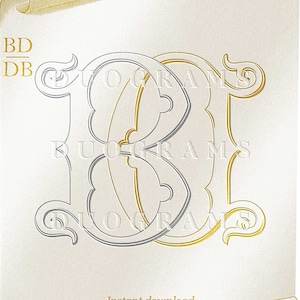 2-Letter Monogram BD or DB Wedding Monogram Logo Design B D Duogram D B Vintage Interlocking Monogram SVG & Png Free Bonus Wreaths Included