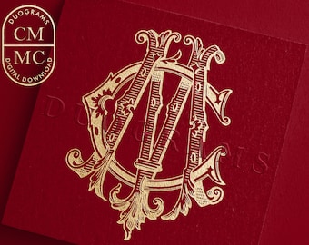CM MC Vintage Wedding Monogram Logo Design C M Two Letter Monogram SVG Digital Download + 2 Free Wreath
