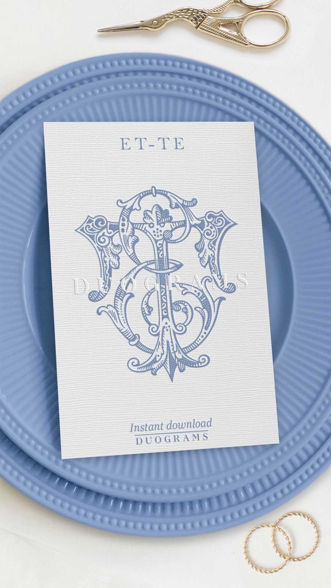 Interlocking Vintage Monogram ET or TE Two Letter Monogram Logo Design ...