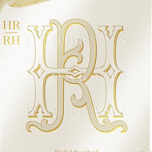 Vintage Wedding Monogram Logo HR RH Duogram H R Intertwined Monogram - Digital Download R H