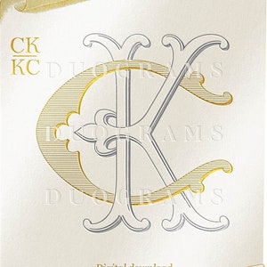 CK KC Wedding Monogram Logo Vintage Duogram K C Intertwined Monogram C K Digital Download