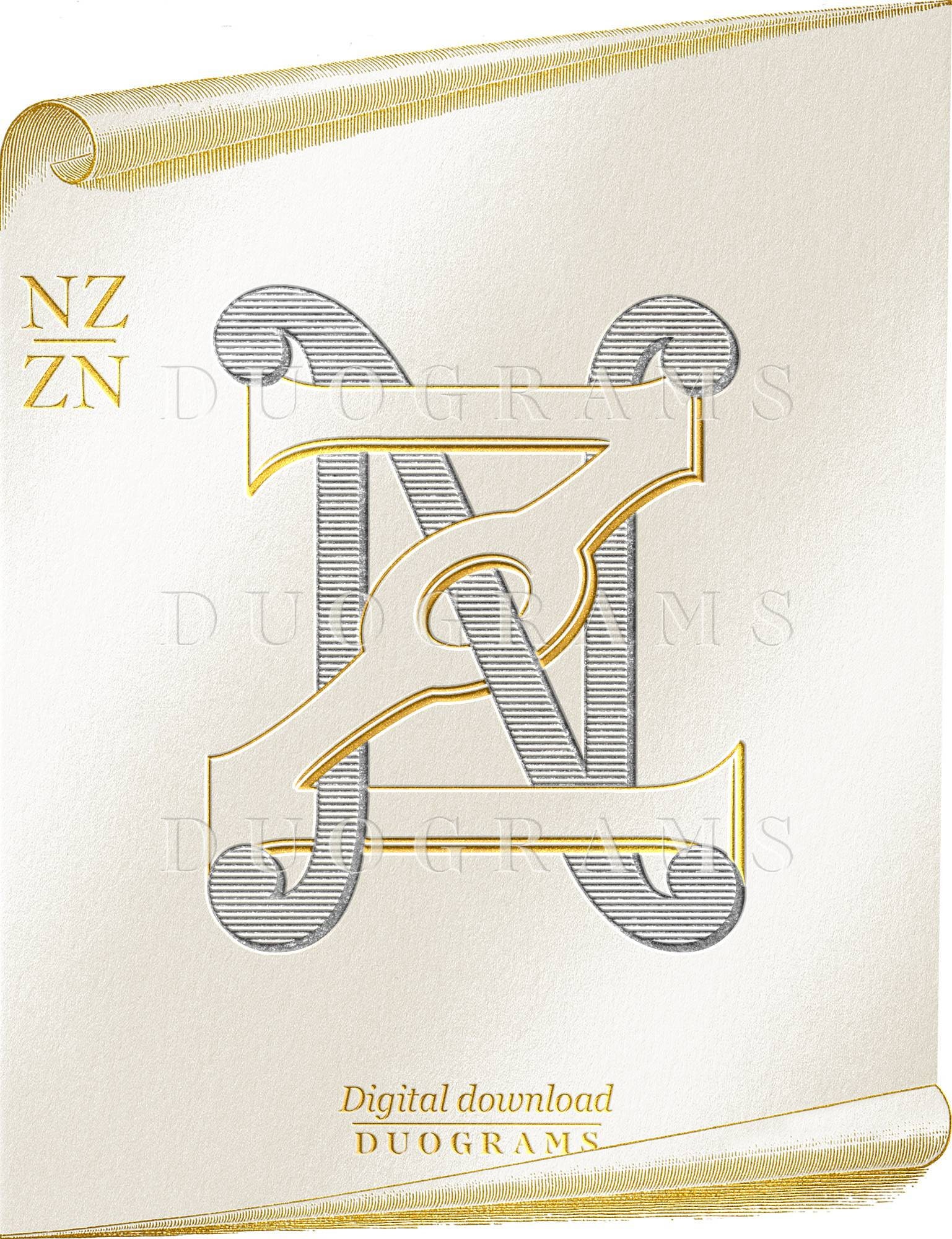 NZ ZN Wedding Monogram Logo Design N Z Z N Two Letter Monogram