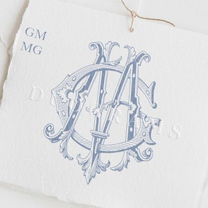 Interlocking Vintage Monogram GM or MG Two Letter Monogram Logo Design G M Wedding initials SVG & Png Instant Download