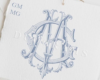 Interlocking Vintage Monogram GM or MG Two Letter Monogram Logo Design G M Wedding initials SVG & Png Instant Download